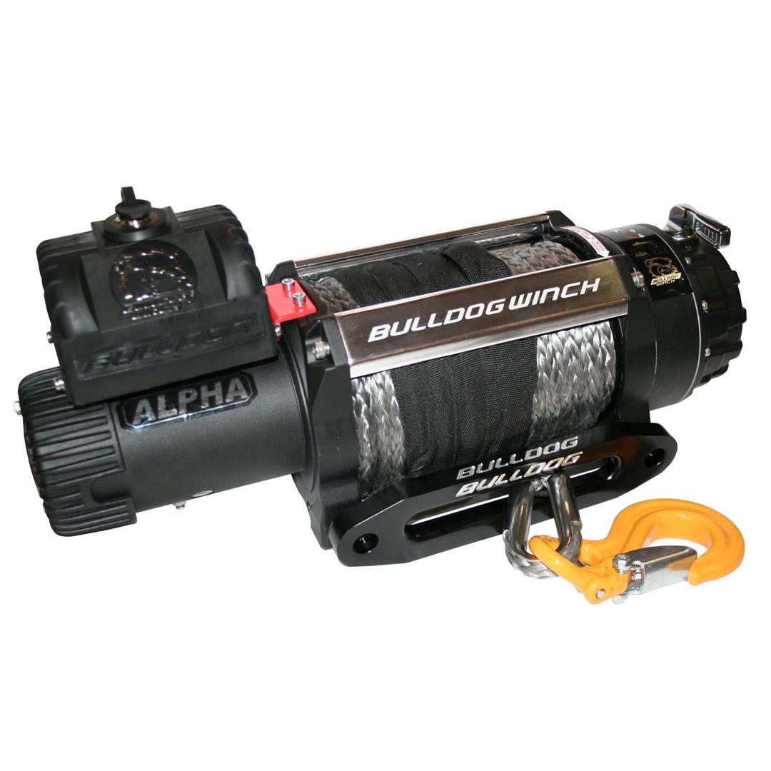 BULLDOG WINCH 10048 Alpha Series Winch with 6.8Hp Series Wound Motor (100 ft. Synthetic Rope, CNC Billet Aluminum Hawse Fairlead 15000lb) from The Twister Group BULLDOG WINCH 10048 Alpha Series Winch with 6.8Hp Series Wound Motor (100 ft. Synthetic Rope, CNC Billet Aluminum Hawse Fairlead 15000lb) - The Twister Group Tools product