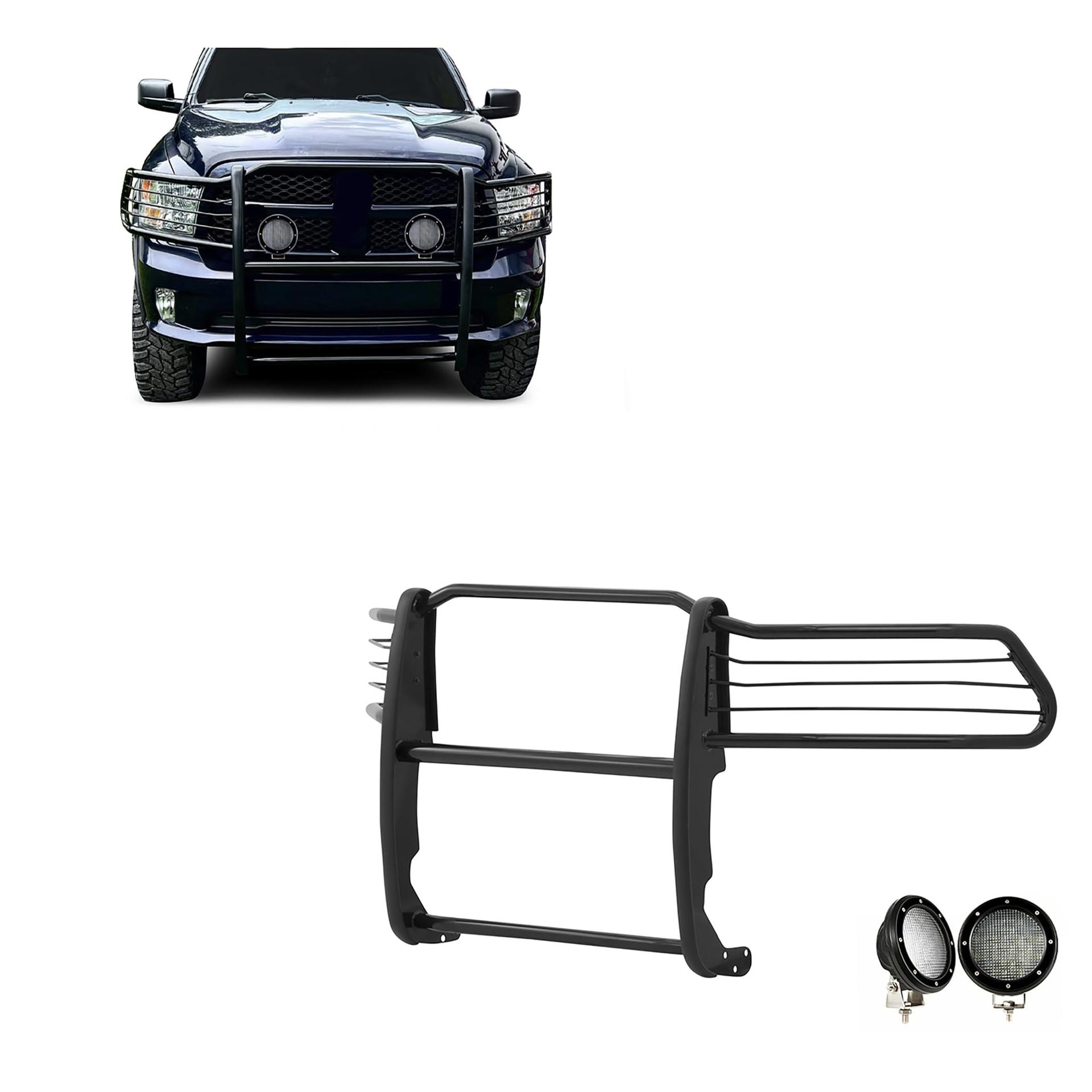 BLACK HORSE 17DG109MA-PLFB Grille brush Bumper Guard Modular Black Come with Pair of 5.3 INCH Dia.LED Lights with Black Trim Rings Compatible with 2009-2018 Dodge Ram 1500|2019-2024 Ram 1500 Classic - High quality product image showing BLACK HORSE 17DG109MA-PLFB Grille brush Bumper Guard Modular Black Come with Pair of 5.3 INCH Dia.LED Lights with Black Trim Rings Compatible with 2009-2018 Dodge Ram 1500|2019-2024 Ram 1500 Classic details and features BLACK HORSE 17DG109MA-PLFB Grille brush Bumper Guard Modular Black Come with Pair of 5.3 INCH Dia.LED Lights with Black Trim Rings Compatible with 2009-2018 Dodge Ram 1500|2019-2024 Ram 1500 Classic - High quality product image showing BLACK HORSE 17DG109MA-PLFB Grille brush Bumper Guard Modular Black Come with Pair of 5.3 INCH Dia.LED Lights with Black Trim Rings Compatible with 2009-2018 Dodge Ram 1500|2019-2024 Ram 1500 Classic details and features