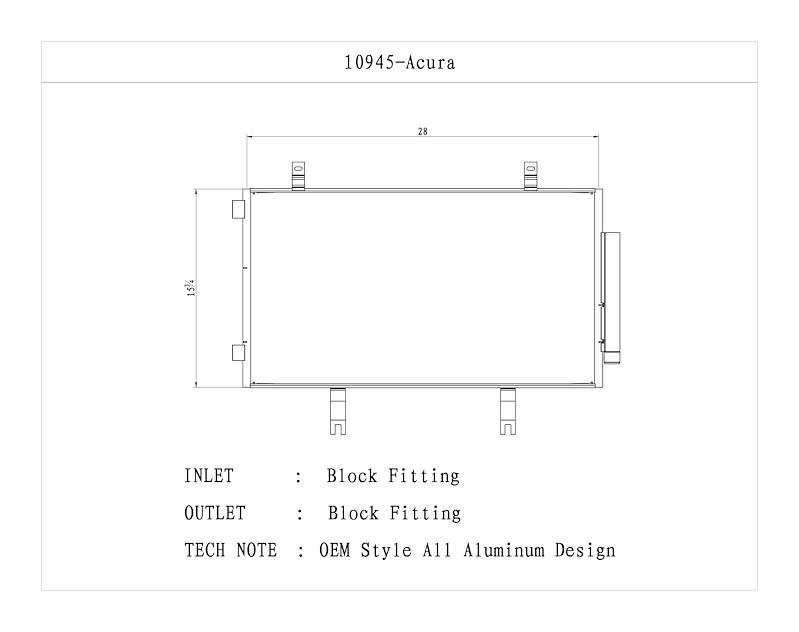 CSF 10945 Air Conditioner Condenser; OE Replacement; 28 Inch Length x 15-1/5 Inch Width x 1/2 Inch Thick Core Dimensions; Parallel Flow; Aluminum; Block Fitting Inlet/ Outlet from The Twister Group CSF 10945 Air Conditioner Condenser; OE Replacement; 28 Inch Length x 15-1/5 Inch Width x 1/2 Inch Thick Core Dimensions; Parallel Flow; Aluminum; Block Fitting Inlet/ Outlet - The Twister Group Tools product