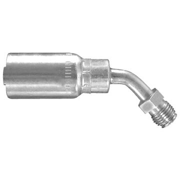 DAYCO 108445 Hose End Fitting; Hydraulic Permanent Crimp; 45 Degree Bent Tube Male Swivel Inverted Flare; 3/8 Inch Hose Inside Diameter; 5/8-18 Thread; 3.98 Inch Overall Length; Single DAYCO 108445 Hose End Fitting; Hydraulic Permanent Crimp; 45 Degree Bent Tube Male Swivel Inverted Flare; 3/8 Inch Hose Inside Diameter; 5/8-18 Thread; 3.98 Inch Overall Length; Single