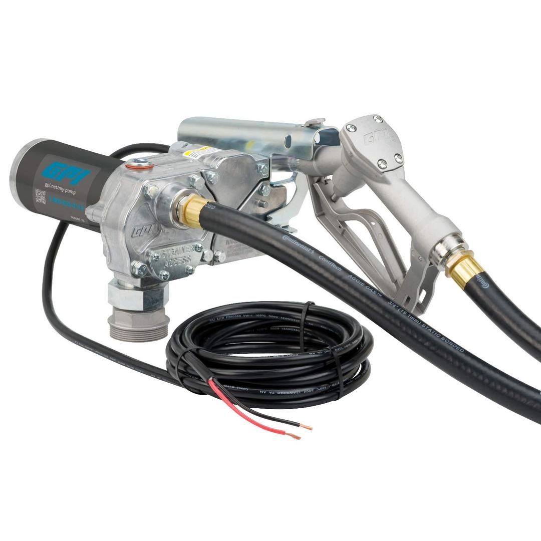 GPI 110000-99 M-150S Fuel Transfer Pump, Manual Shut-Off Unleaded Nozzle, 15 GPM fuel pump, 12FT Hose, Power Cord, Spin Collar, Adjustable Suction Pipe from The Twister Group GPI 110000-99 M-150S Fuel Transfer Pump, Manual Shut-Off Unleaded Nozzle, 15 GPM fuel pump, 12FT Hose, Power Cord, Spin Collar, Adjustable Suction Pipe - The Twister Group Tools product