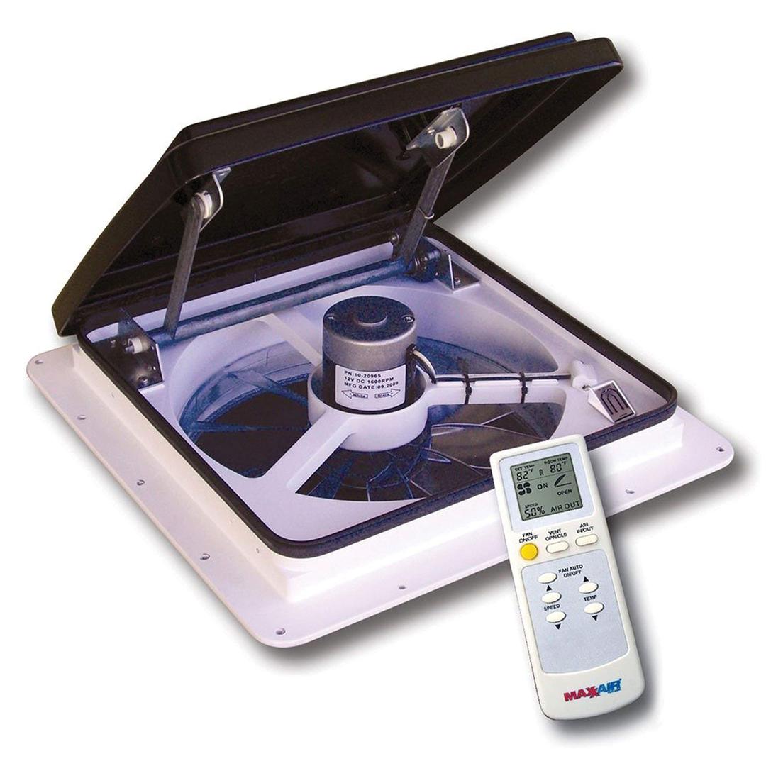 MAXXAIR 00-04500K Maxxfan Plus High Powered 10-Speed RV Intake and Exhaust Fan - Manual or Remote Control Electric Opening, Easy Ceiling Controls, Rain Sensor with Automatic Lid Closure, Smoke from The Twister Group MAXXAIR 00-04500K Maxxfan Plus High Powered 10-Speed RV Intake and Exhaust Fan - Manual or Remote Control Electric Opening, Easy Ceiling Controls, Rain Sensor with Automatic Lid Closure, Smoke - The Twister Group product