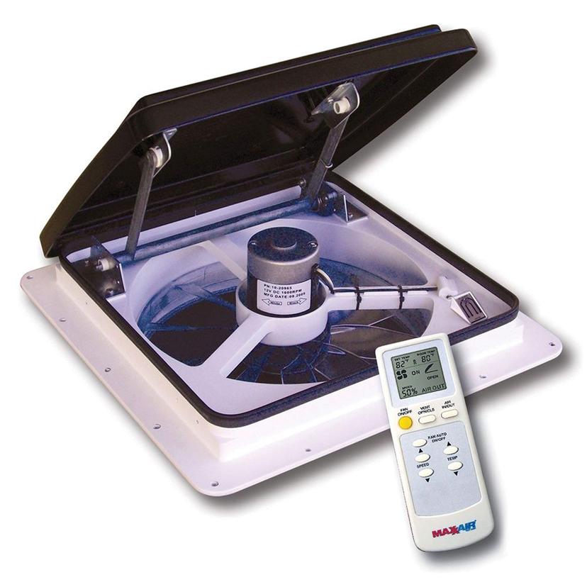 MAXXAIR 00-04500K Maxxfan Plus High Powered 10-Speed RV Intake and Exhaust Fan - Manual or Remote Control Electric Opening, Easy Ceiling Controls, Rain Sensor with Automatic Lid Closure, Smoke MAXXAIR 00-04500K Maxxfan Plus High Powered 10-Speed RV Intake and Exhaust Fan - Manual or Remote Control Electric Opening, Easy Ceiling Controls, Rain Sensor with Automatic Lid Closure, Smoke