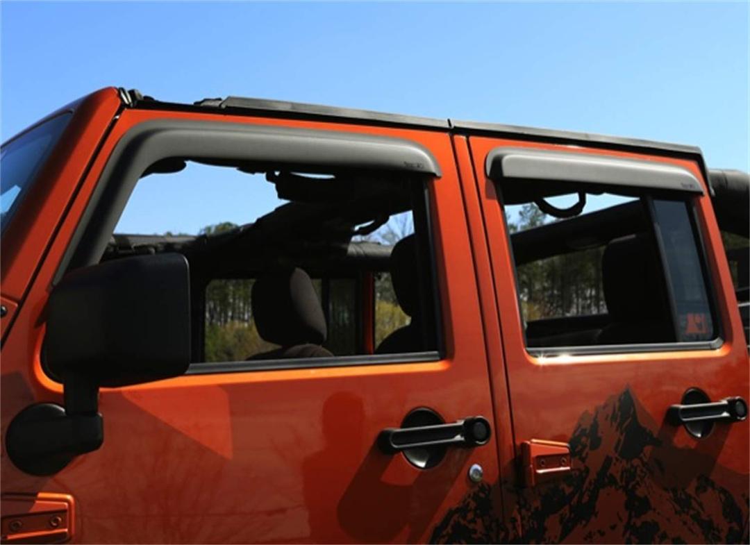 RUGGED RIDGE 11349.12 Rainguard; Low Profile; Tape On; Matte Black; Set Of 4 For 2007-2018 Jeep Wrangler JK 4 Doors from The Twister Group RUGGED RIDGE 11349.12 Rainguard; Low Profile; Tape On; Matte Black; Set Of 4 For 2007-2018 Jeep Wrangler JK 4 Doors - The Twister Group Tools product