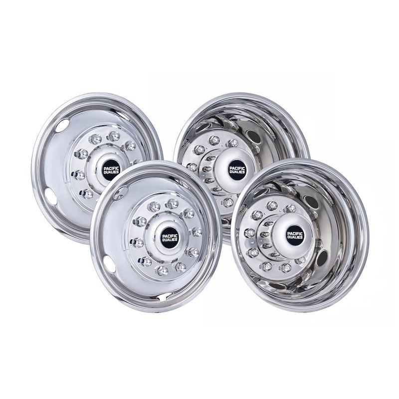 PACIFIC DUALIES 44-1950 Wheel Simulator; Fits 19-1/2 Inch - 10 Lug, 5 Vent Holes Wheel; Polished; Stainless Steel; Set Of 4 - High quality product image showing PACIFIC DUALIES 44-1950 Wheel Simulator; Fits 19-1/2 Inch - 10 Lug, 5 Vent Holes Wheel; Polished; Stainless Steel; Set Of 4 details and features PACIFIC DUALIES 44-1950 Wheel Simulator; Fits 19-1/2 Inch - 10 Lug, 5 Vent Holes Wheel; Polished; Stainless Steel; Set Of 4 - High quality product image showing PACIFIC DUALIES 44-1950 Wheel Simulator; Fits 19-1/2 Inch - 10 Lug, 5 Vent Holes Wheel; Polished; Stainless Steel; Set Of 4 details and features