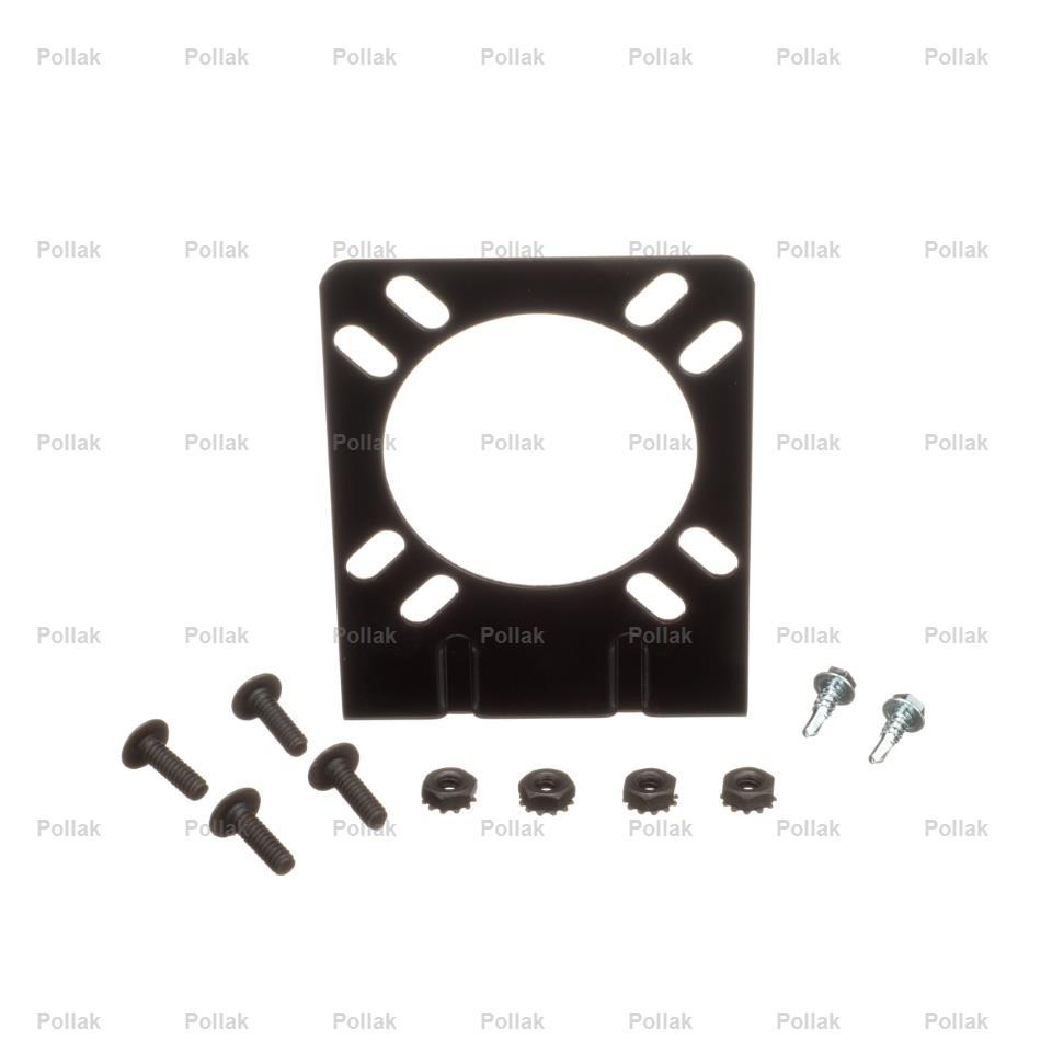 POLLAK 10-111V MOUNTING BRACKET INCLUDES HARDWARE, 7-Blade RV/ 6- Pole Round Sockets; 90 Degree Bent; Epoxy Coated; Black; Steel; Single; With Mounting Hardware from The Twister Group POLLAK 10-111V MOUNTING BRACKET INCLUDES HARDWARE, 7-Blade RV/ 6- Pole Round Sockets; 90 Degree Bent; Epoxy Coated; Black; Steel; Single; With Mounting Hardware - The Twister Group Tools product