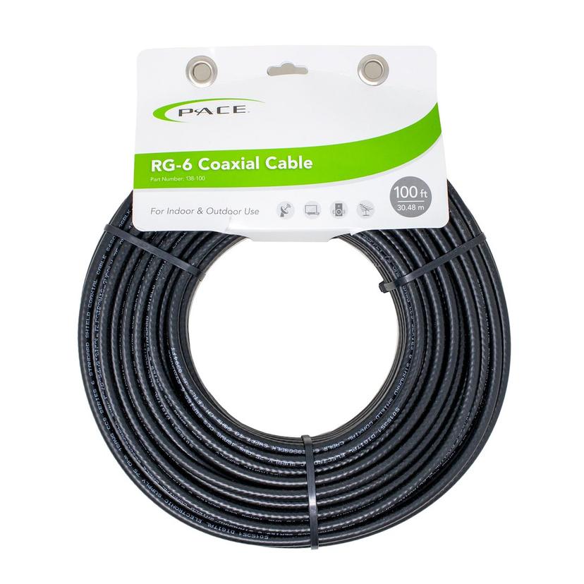 PACE 138-100 PACE - 100FT COAXIAL CABLE, RG-6; Supports Electronic Devices With 4K 2160 Pixel/ 3D And 1080/720 Pixel TV Resolutions; 100 Feet Length; Black PACE 138-100 PACE - 100FT COAXIAL CABLE, RG-6; Supports Electronic Devices With 4K 2160 Pixel/ 3D And 1080/720 Pixel TV Resolutions; 100 Feet Length; Black