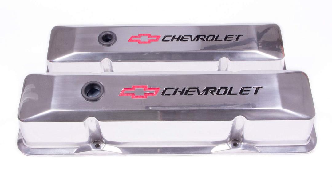 PROFORM 141-108 Valve Cover, Die-Cast, Tall, Baffled, Breather Hole, Recessed Chevrolet Bowtie Logo, Aluminum, Polished, Small Block Chevy, Pair from The Twister Group PROFORM 141-108 Valve Cover, Die-Cast, Tall, Baffled, Breather Hole, Recessed Chevrolet Bowtie Logo, Aluminum, Polished, Small Block Chevy, Pair - The Twister Group Tools product