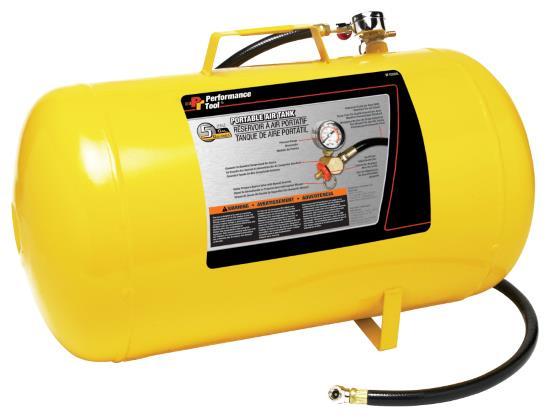 PERFORM TOOL W10005 Hi-viz 5-Gallon Horizontal Portable Air Tank With Tire Air Chuck, Yellow PERFORM TOOL W10005 Hi-viz 5-Gallon Horizontal Portable Air Tank With Tire Air Chuck, Yellow