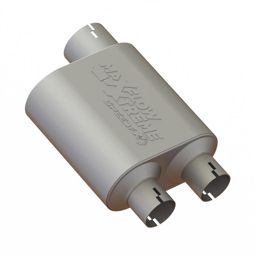 SPEEDFX 50102M2 Exhaust Muffler; MaxFlow Xtreme Muffler; 304 Stainless Steel; All 304 Stainless Internals; Chambered; Single Inlet 3-1/2 Inch Diameter; Dual Outlet 2-1/2 Inch Diameter; Rich Aggressive Tone; 16 Inch Overall Length SPEEDFX 50102M2 Exhaust Muffler; MaxFlow Xtreme Muffler; 304 Stainless Steel; All 304 Stainless Internals; Chambered; Single Inlet 3-1/2 Inch Diameter; Dual Outlet 2-1/2 Inch Diameter; Rich Aggressive Tone; 16 Inch Overall Length