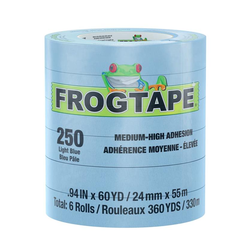 FROGTAPE 105327 FROGTAPE 250 Light Blue Moderate Temperature Performance Grade Masking Tape, Medium-High Adhesion, 24mm x 55m, 6 Rolls per Pack FROGTAPE 105327 FROGTAPE 250 Light Blue Moderate Temperature Performance Grade Masking Tape, Medium-High Adhesion, 24mm x 55m, 6 Rolls per Pack