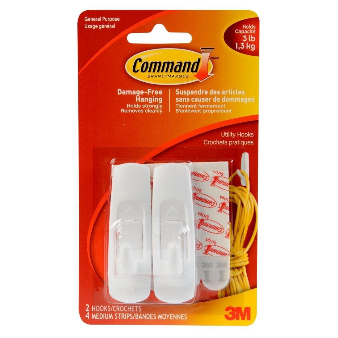 3M 17001ES Multi Purpose Hook; Command; Utility Hook; Medium Size; White; With Two Hook/ Four Strip from The Twister Group 3M 17001ES Multi Purpose Hook; Command; Utility Hook; Medium Size; White; With Two Hook/ Four Strip - The Twister Group Tools product