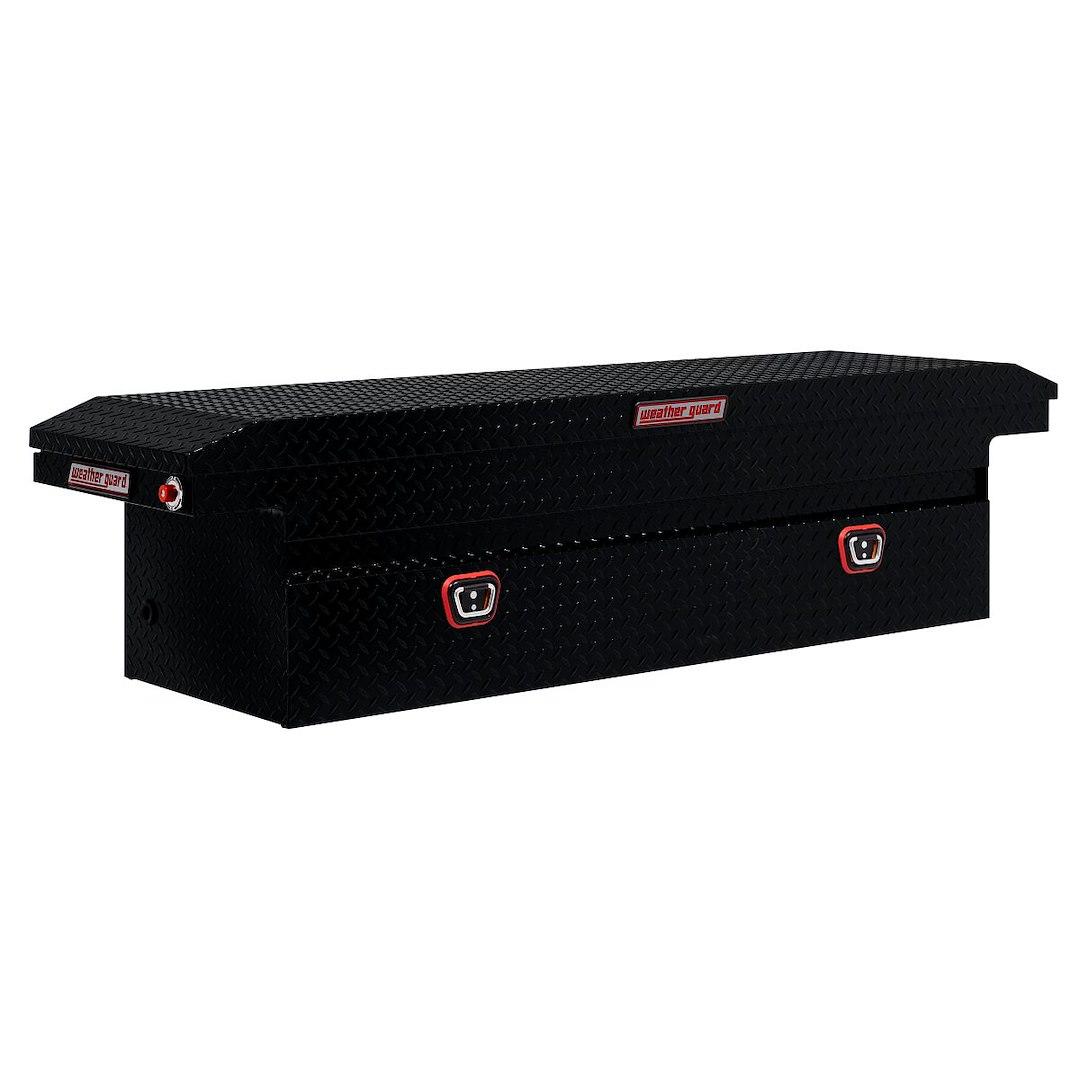 WEATHER GUARD 121-5-04 SADDLE BOX, Crossover; Low Profile; Single Lid; Powder Coated; Gloss Black; Aluminum; 20 Inch Length x 72 Inch Width x 18 Inch Height; 11 Cubic Feet Capacity from The Twister Group WEATHER GUARD 121-5-04 SADDLE BOX, Crossover; Low Profile; Single Lid; Powder Coated; Gloss Black; Aluminum; 20 Inch Length x 72 Inch Width x 18 Inch Height; 11 Cubic Feet Capacity - The Twister Group Tools product
