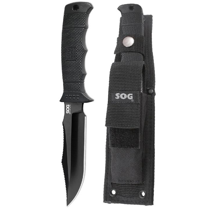 SOG E37SN-CP Seal Pup Elite - Fixed Blade - Nylon Sheath - Black Tini Straight Edge Knife SOG E37SN-CP Seal Pup Elite - Fixed Blade - Nylon Sheath - Black Tini Straight Edge Knife