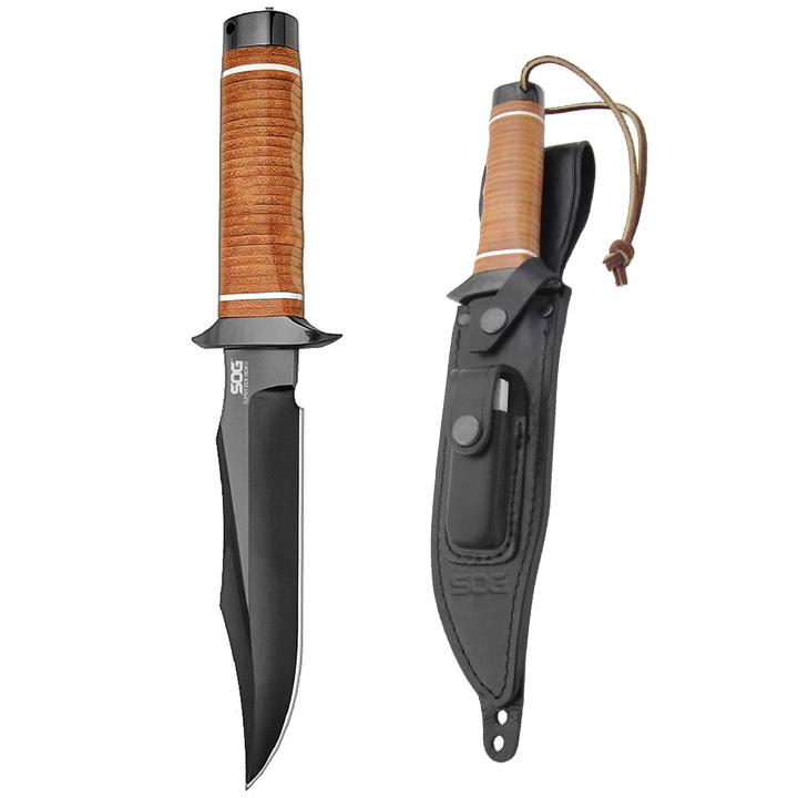 SOG SB1T-L Super Bowie 7.5 INCH Black Tini Fixed Blade Leather Handles Leather Sheath - High quality product image showing SOG SB1T-L Super Bowie 7.5 INCH Black Tini Fixed Blade Leather Handles Leather Sheath details and features SOG SB1T-L Super Bowie 7.5 INCH Black Tini Fixed Blade Leather Handles Leather Sheath - High quality product image showing SOG SB1T-L Super Bowie 7.5 INCH Black Tini Fixed Blade Leather Handles Leather Sheath details and features