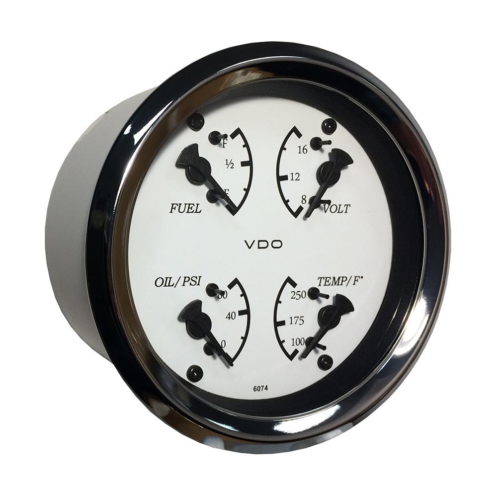 VDO 110-15800 ALLENTARE 4 IN 1 GAUGE - 85MM - WHITE DIAL/BLACK POINTER - OIL PRESSURE, WATER TEMP, FUEL LEVEL, VOLTMETER - CHROME BEZEL from The Twister Group VDO 110-15800 ALLENTARE 4 IN 1 GAUGE - 85MM - WHITE DIAL/BLACK POINTER - OIL PRESSURE, WATER TEMP, FUEL LEVEL, VOLTMETER - CHROME BEZEL - The Twister Group Tools product